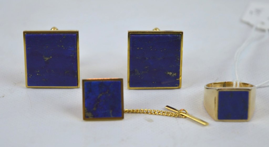 Chinese Men's 14K & Lapis Lazuli Cuff Link Set (1 of 6)