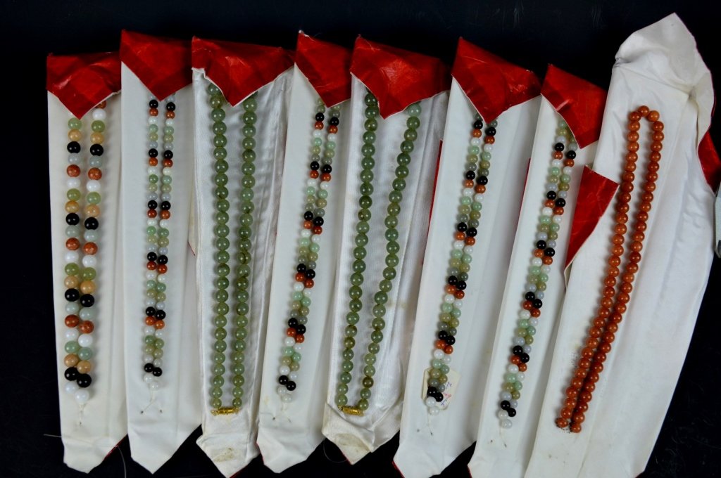 5 Six-Color Jadeite, 2 Green, 1 Red Bead Necklaces (1 of 6)