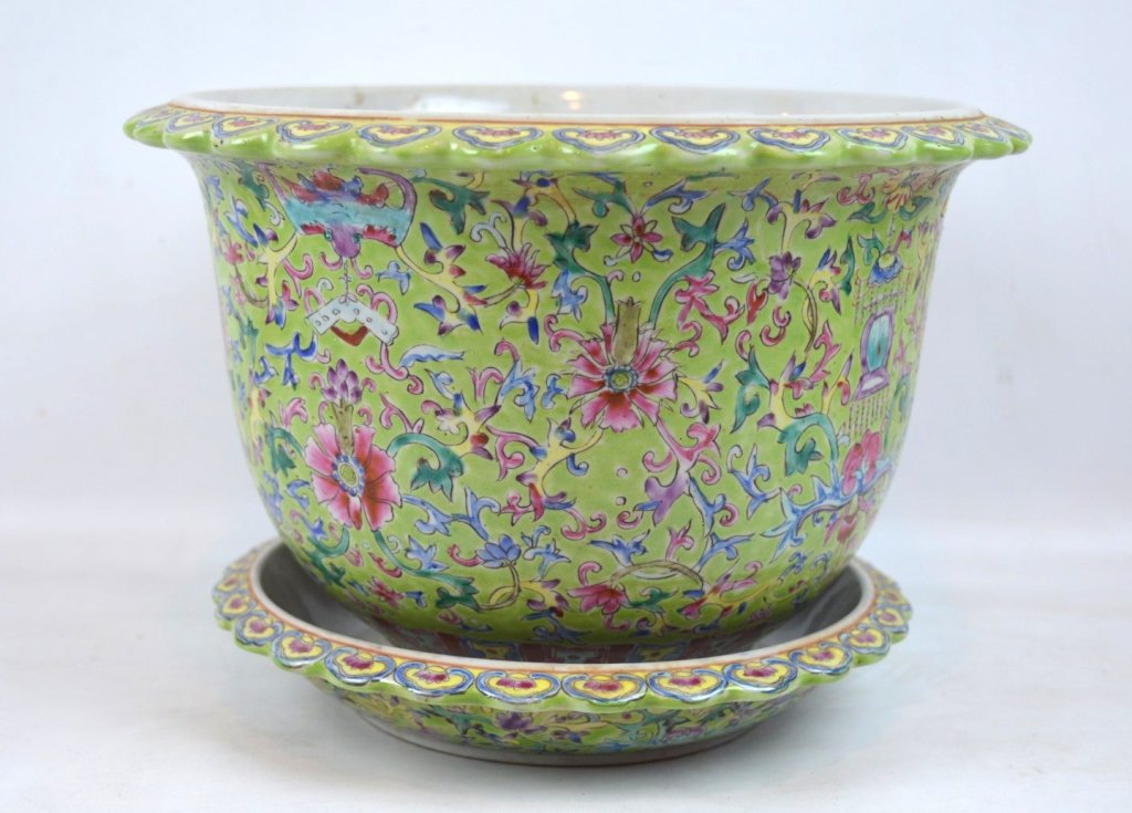Chinese Enameled Porcelain Flower Planter & Tray (1 of 7)