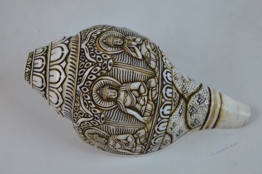 Antique Tibetan Buddhist-Carved Conch Shell Horn (1 of 6)