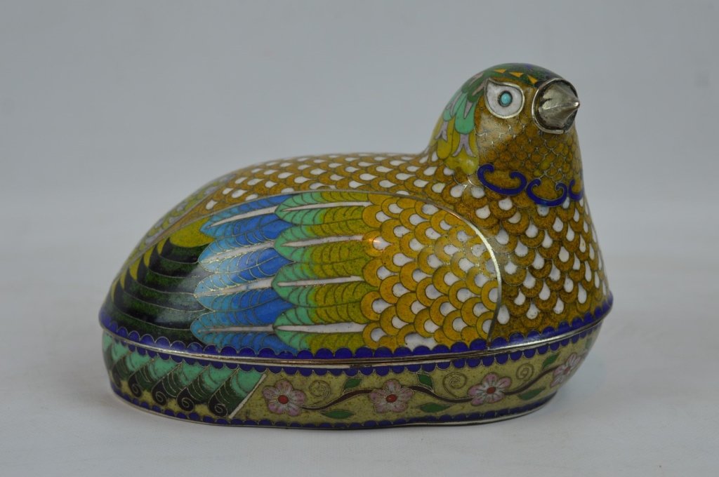 Chinese Cloisonne over Silvered Bronze Bird Box (1 of 6)