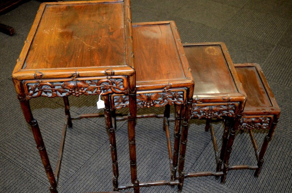 Set 4 Well Carved Hardwood Nesting Tables (1 of 7)