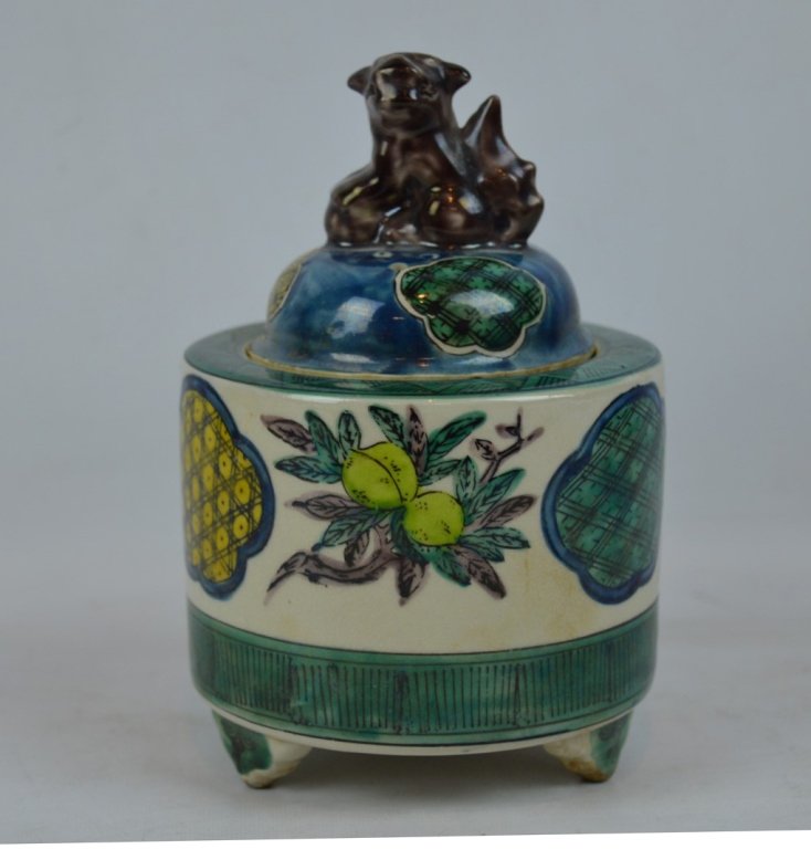 Enameled Crackle Glazed Ceramic Censer & Cover (1 of 6)