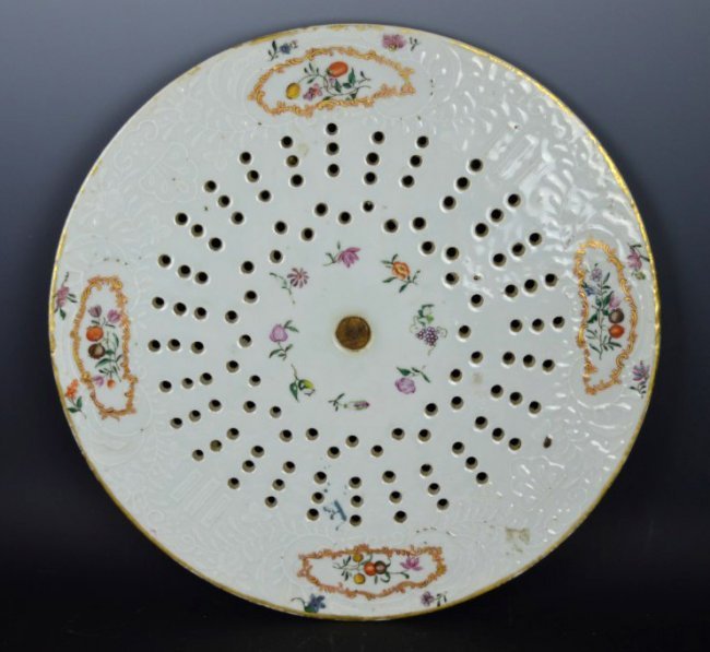 18th C. Chinese Round Porcelain Strainer Tray (1 of 5)