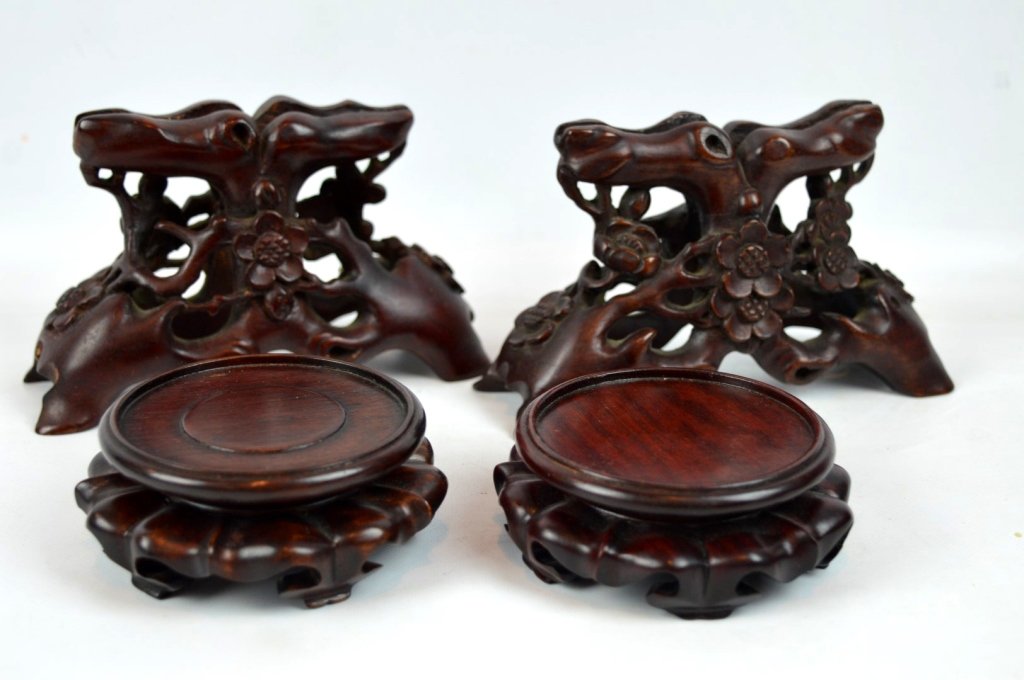 2 Pairs Antique Chinese Carved Hardwood Stands (1 of 8)