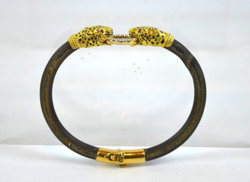 18K Enameled Gold Leopard & Wood Bracelet (1 of 7)
