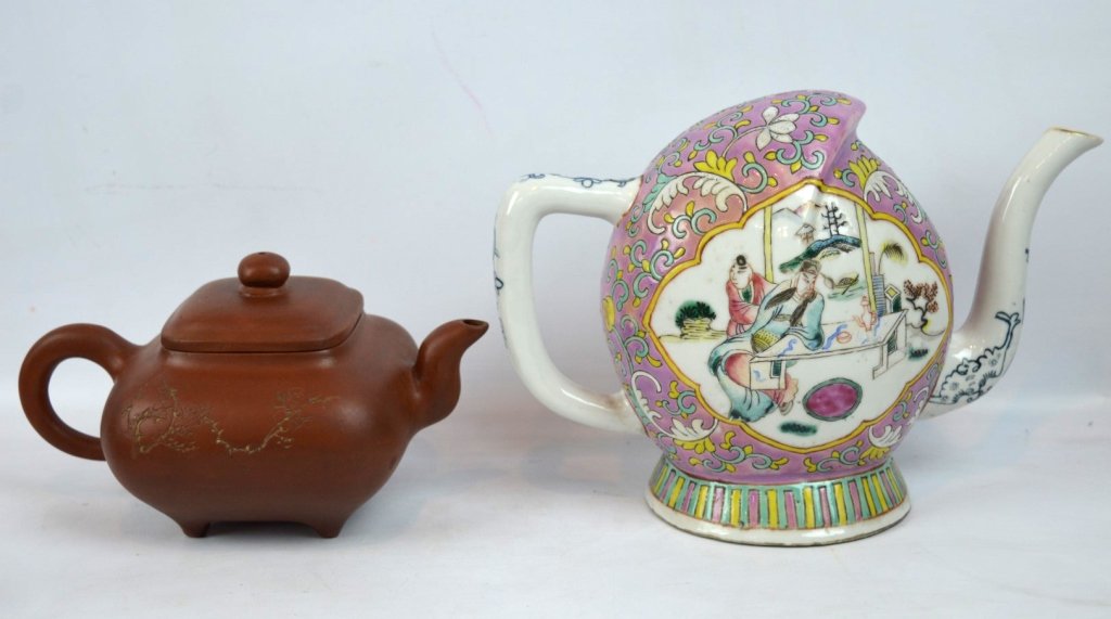 2 - Chinese Teapots; Yixing & Enameled Porcelain (1 of 9)