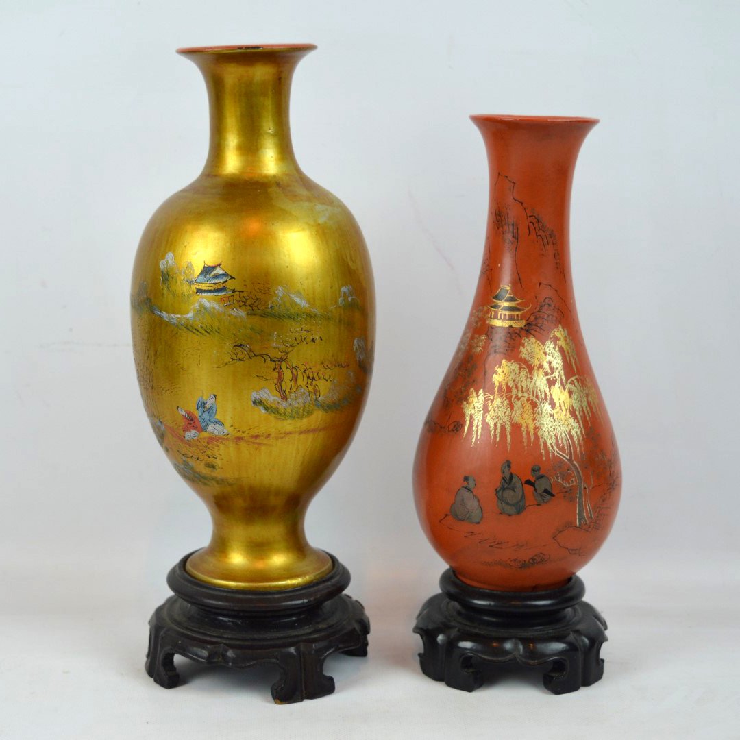 2 - Rare Chinese Fujian Red & Gold Lacquer Vases (1 of 7)
