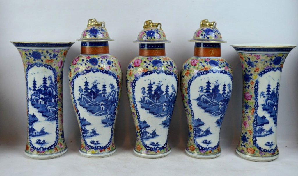 19thC Chinese Export 5-Piece Porcelain Garniture (1 of 10)