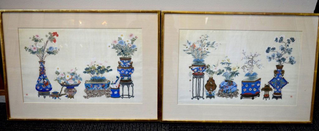 Pair Finely Detailed Chinese Paintings on Silk (1 of 10)