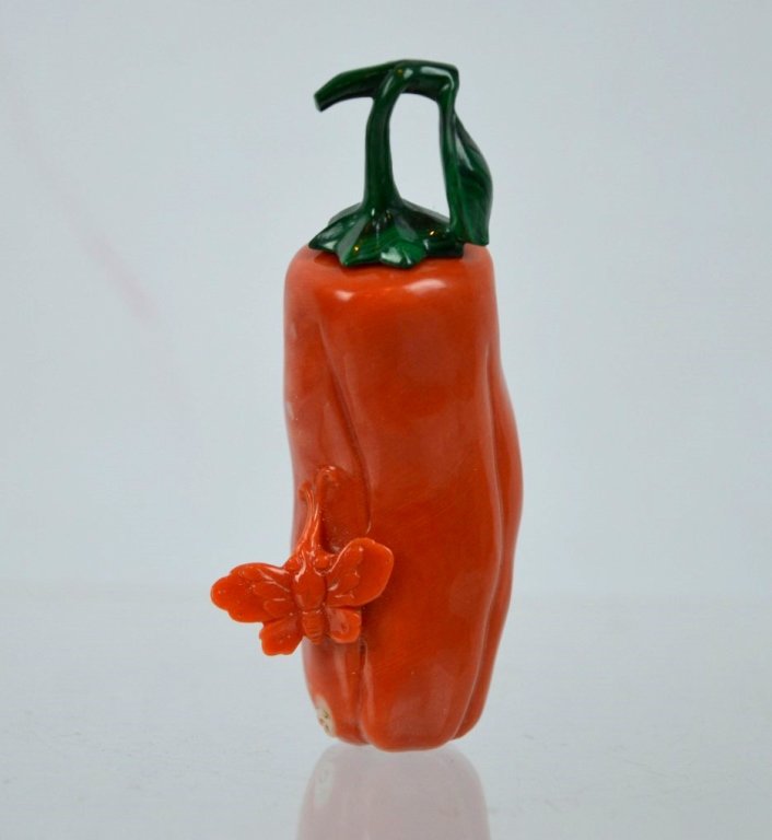 Antique Chinese Miniature Carved Coral Snuff (1 of 8)