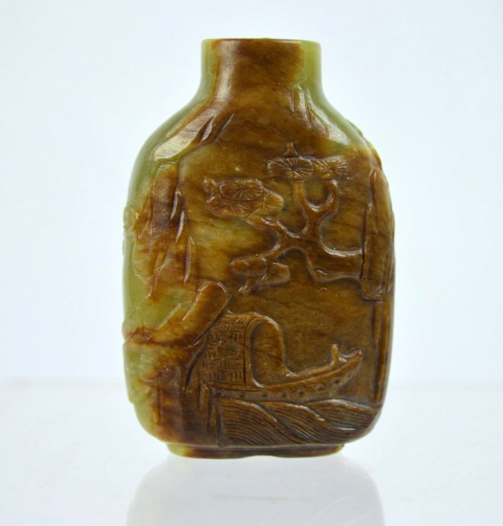 Good 19th C Chinese Carved Yellow-green Jade Snuff (1 of 9)