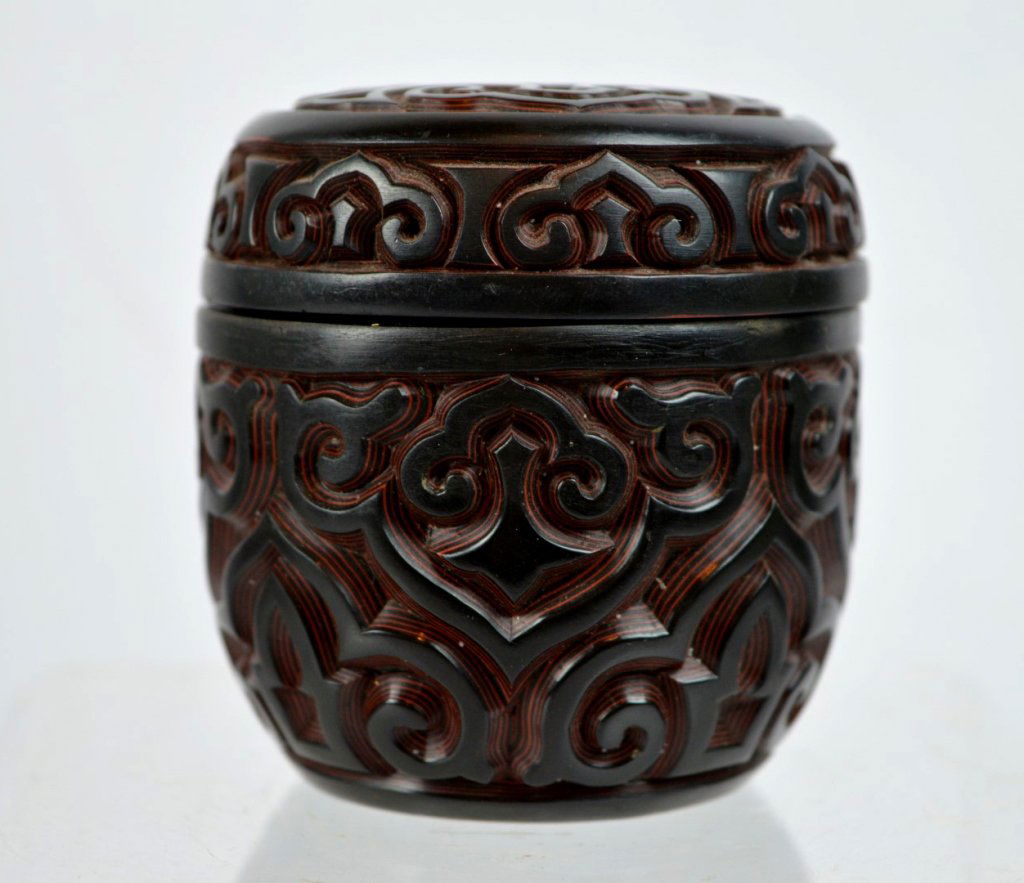 Chinese Tixi Cinnabar & Black Lacquer Covered Box (1 of 5)