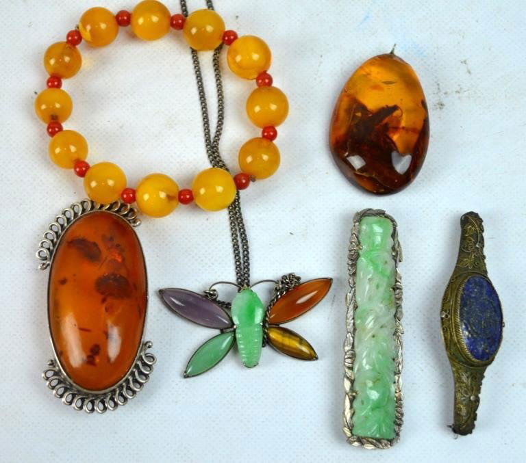 Group of Amber, Jadeite, & Chinese Silver Jewelry (1 of 6)