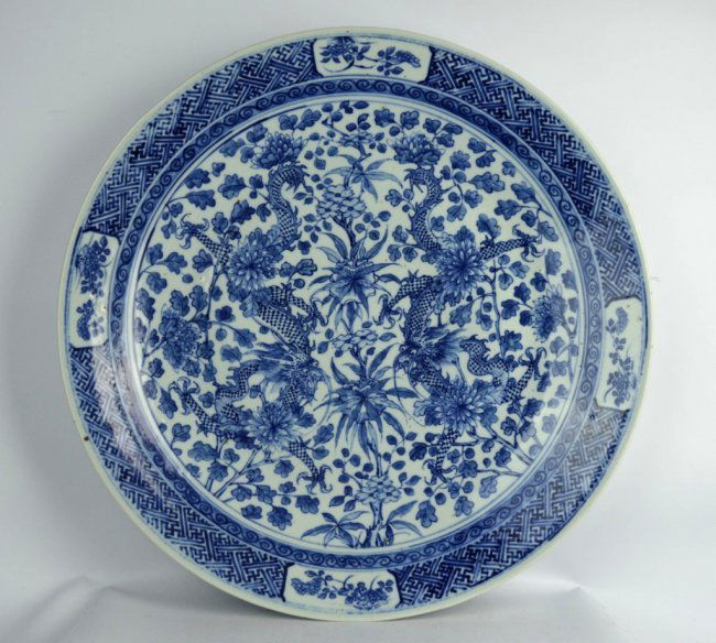Large 19th C Chinese Blue & White Dragon Charger (1 of 10)