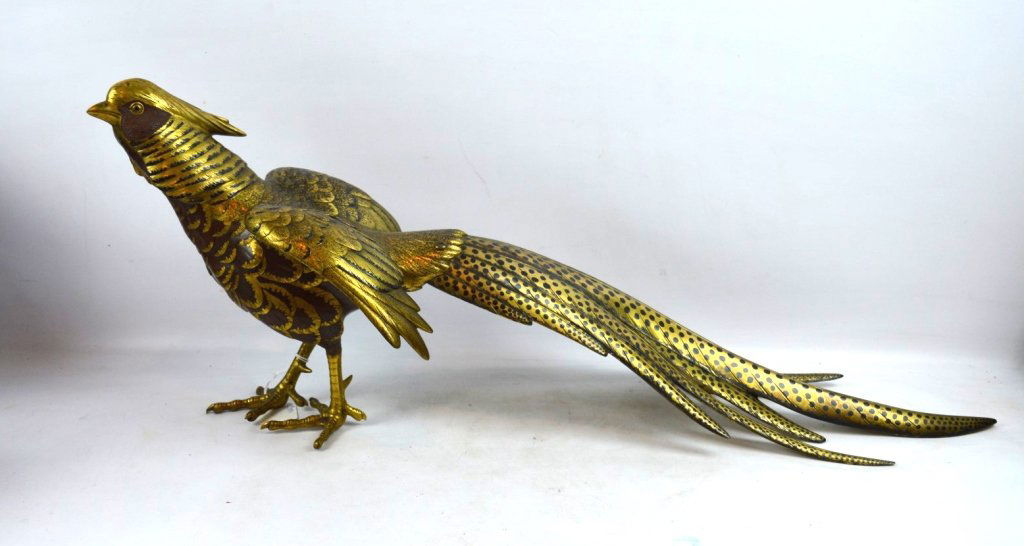 Large 19th C Partial Gilt Bronze Japanese Pheasant (1 of 9)
