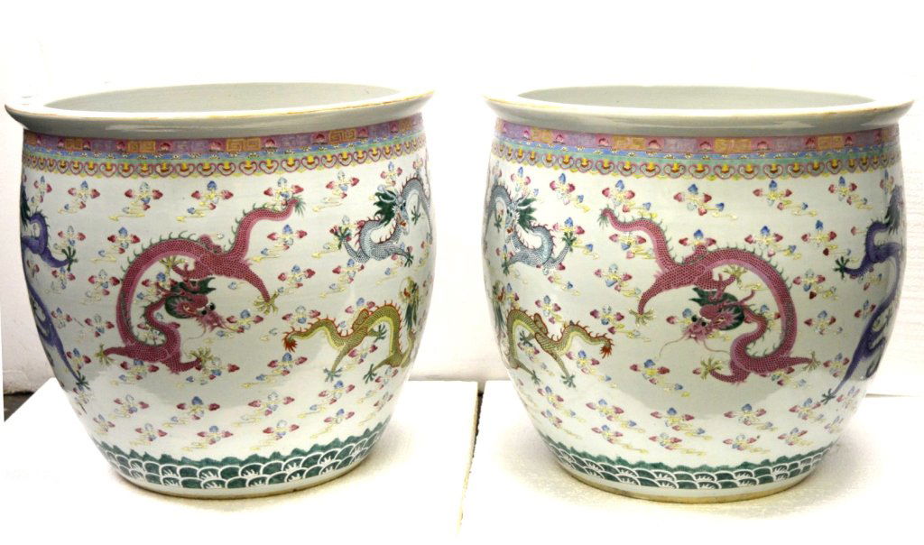 Large Pr Chinese 19C Porcelain 9-Dragon Fish-Bowls (1 of 10)