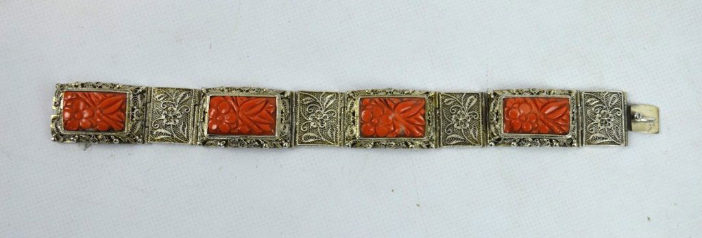 Antique Chinese Silver & Coral Bracelet (1 of 7)