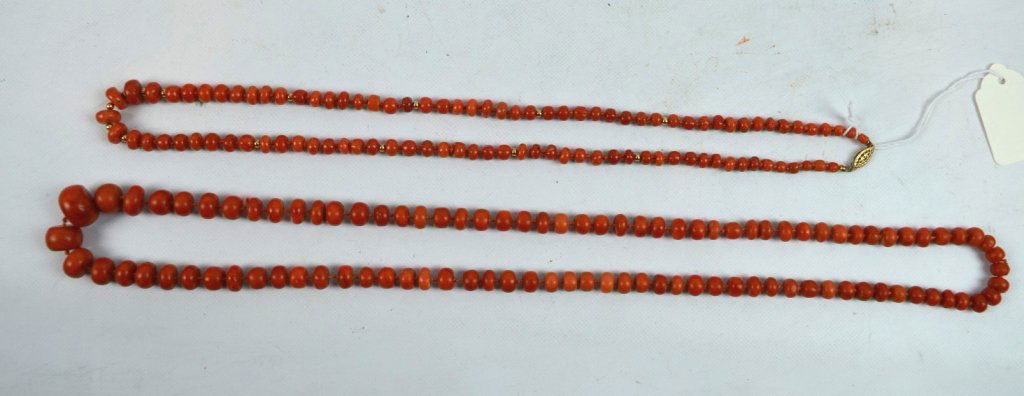 113 Grams of Dark Coral Beads in 2 Necklaces (1 of 6)