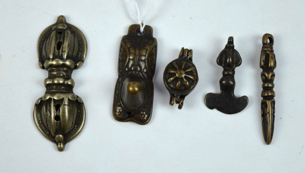 5 Antique Miniature Tibetan Bronze Votive Objects (1 of 5)