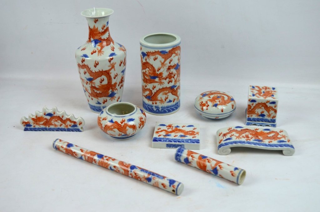 9 Piece Chinese Porcelain Dragon Writing Set (1 of 7)
