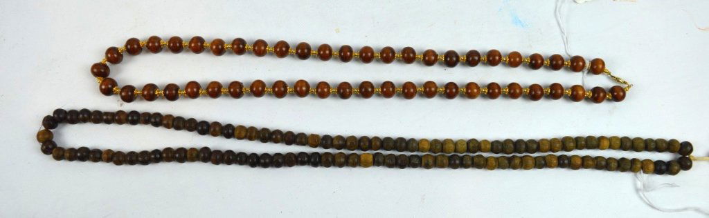 108 Fragrant Round Bead Rosary and Necklace: 108 Fragrant Round Bead Rosary and a Fragrant Round Bead Necklace with gold spacers. Age related wear to rosary. See images for more information.