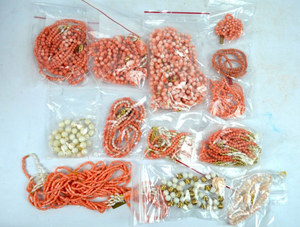 Large Group of Mostly Coral Bead Necklaces (1 of 5)