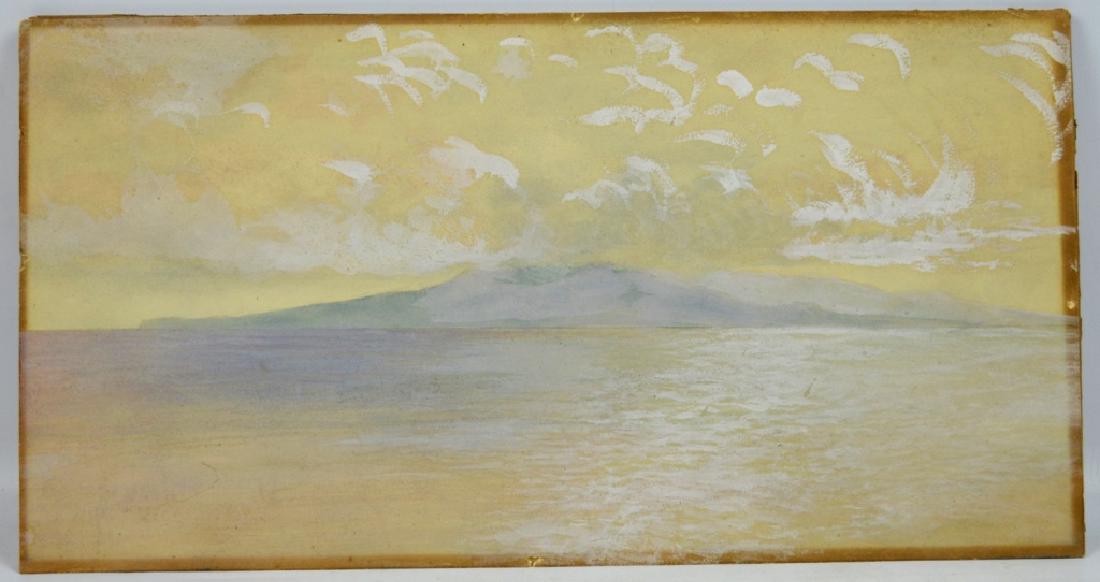 W J Holland; Water Color Martinique, Mt Pelee 1912: William Jacob Holland, 1848-1932, director of the Carnegie Museum in Pittsburgh and Chancellor of the University of Pittsburgh; wrote books on butterflies and moths; watercolor on paper, "Martinique, 