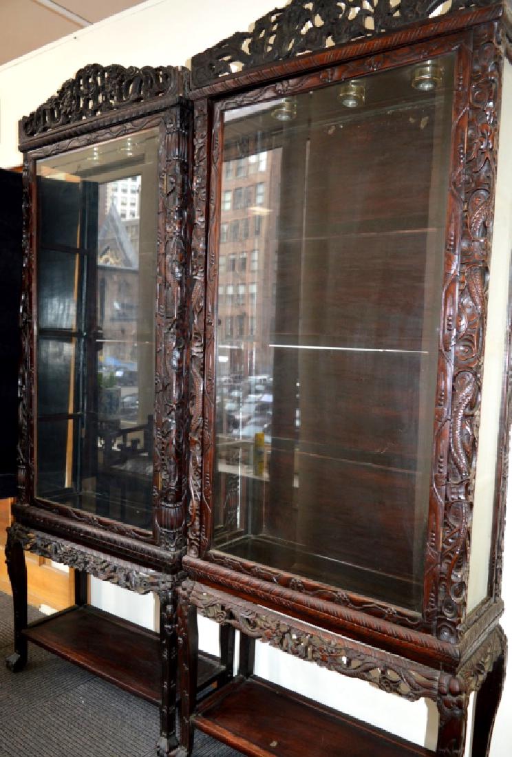 Pair Chinese Carved Hardwood Cabinets on Stands (1 of 10)