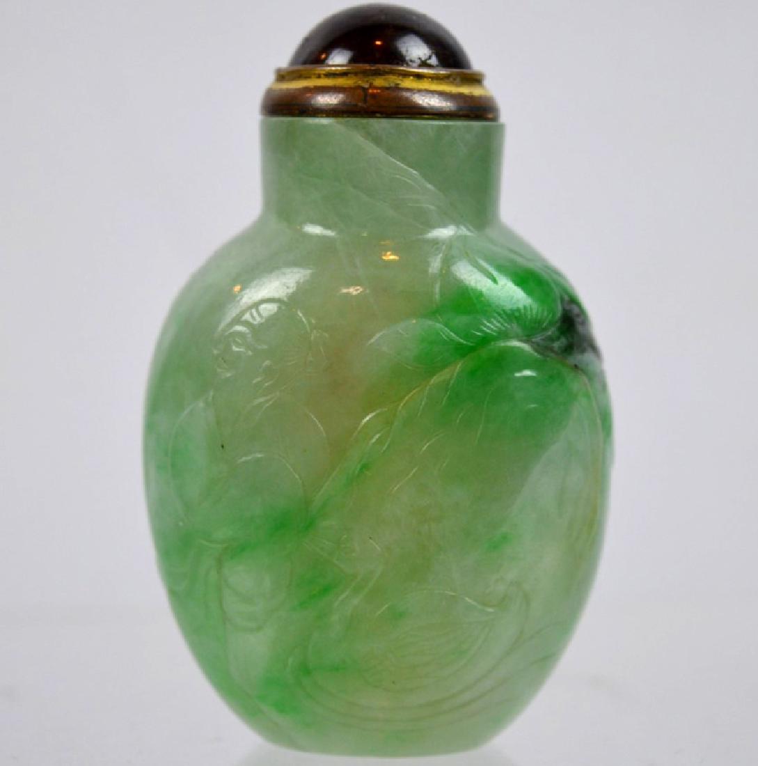Fine 19th C Chinese Carved Natural Jadeite Snuff (1 of 8)