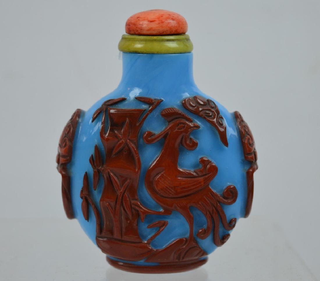 19th C Chinese Cinnabar Glass over Turquoise Snuff (1 of 7)