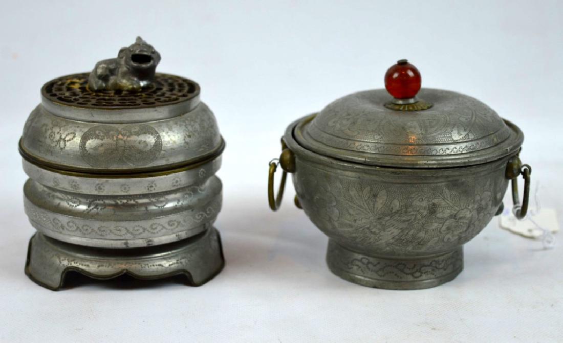 3 Pc - Old Chinese Pewter, Censer, Stand, & Bowl (1 of 7)