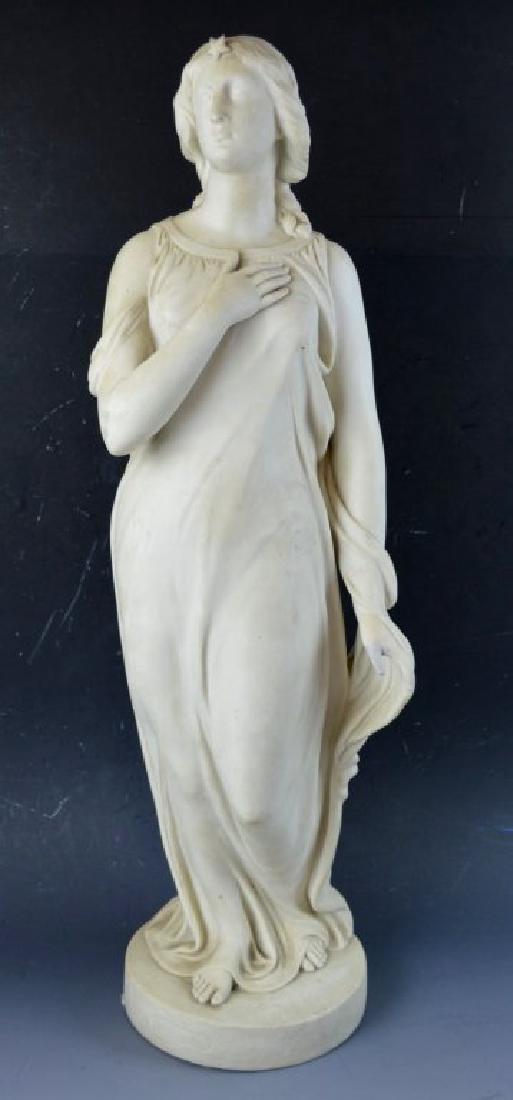 Copeland Parian Sculpture: "Beatrice," March 1860: Copeland Parian Sculpture: Incised title, "Beatrice," "Pub. March 1860" sculptor, "Edgar Papworth," all impressed into round base. Good condition, left thumb overpainted. Height 22 1/4 inches (56.5 cm