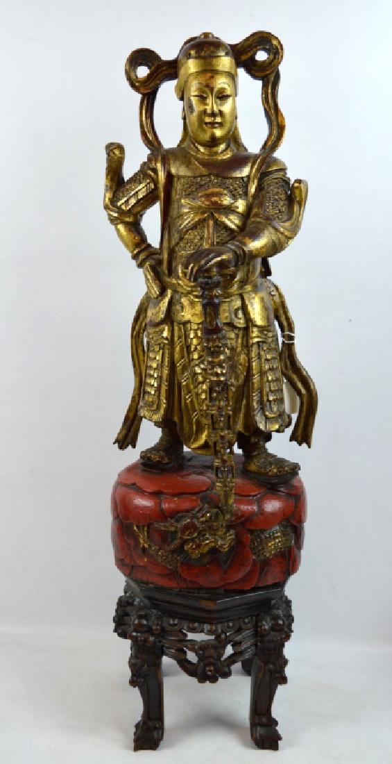 Qing Chinese Carved & Lacquered Guardian, Stand (1 of 9)