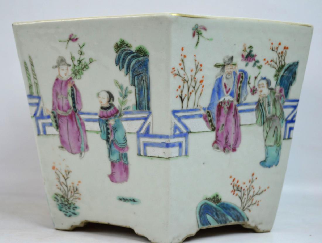 19C Chinese Hexagonal Porcelain Planter w Figures (1 of 7)