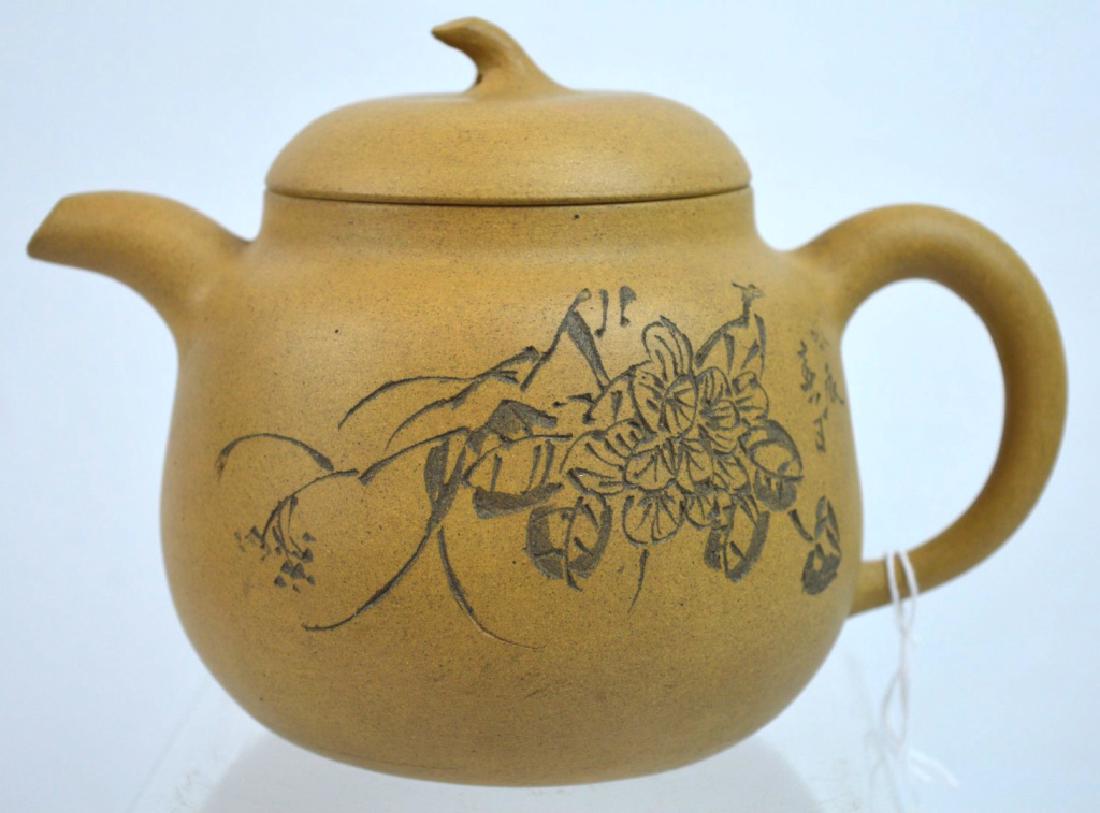 Fine Light Yixing Chinese Teapot Incised (1 of 9)