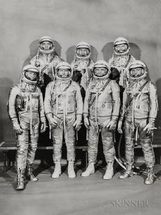 Ralph Morse (American, 1917-2014): Ralph Morse (American, 1917-2014) The original seven Mercury astronauts, Langley Air Force Base, July 1960. NASA HQ caption on the verso. Vintage gelatin silver print, image size 9 x 6 3/4 in.