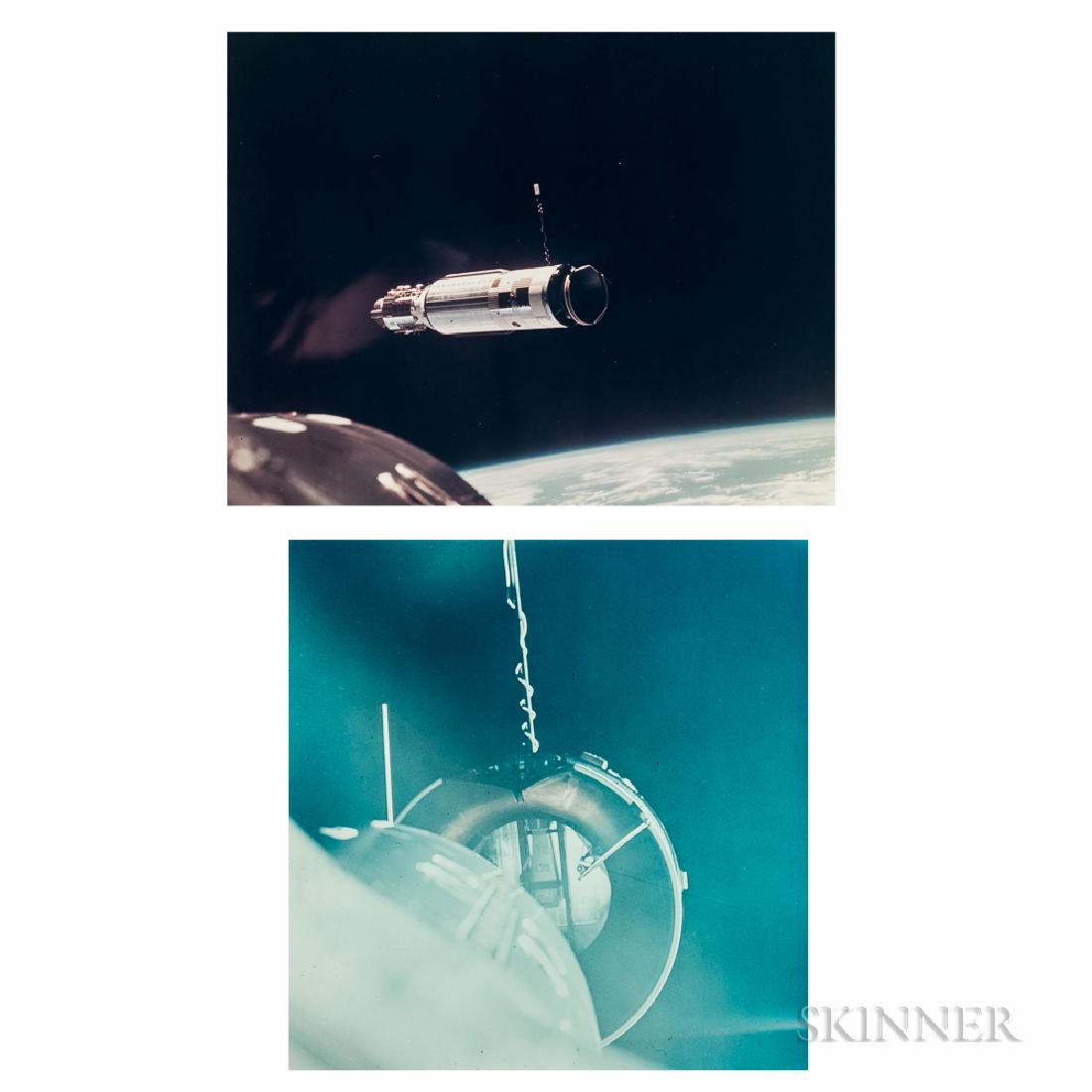 David Scott (American, b. 1932): David Scott (American, b. 1932) Two photographs depicting the rendezvous and first docking of two spacecrafts before the first in-space system failure in the U.S. program, Gemini 8, March 1966. The