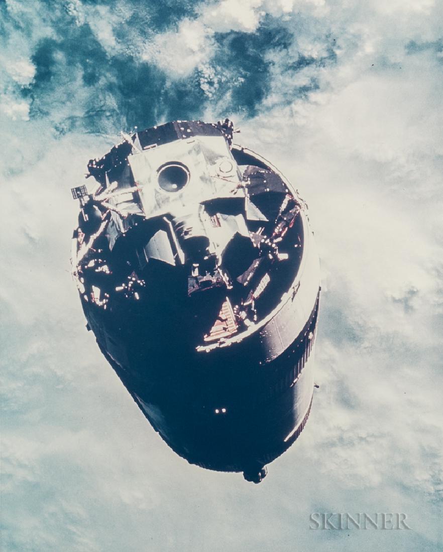 David Scott (American, b. 1932), Russell Schweickart: David Scott (American, b. 1932), Russell Schweickart (American, b. 1935), or James McDivitt (American, b. 1929) The Lunar Module Spider awaiting extraction from the Saturn V third stage, Apollo 9, M