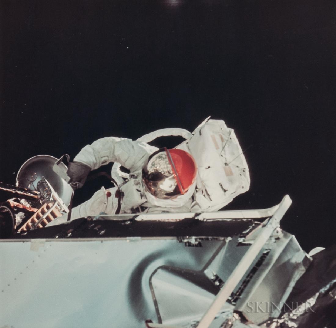 David Scott (American, b. 1932): David Scott (American, b. 1932) Russell Schweickart's EVA near the LM Spider, Apollo 9, March 1969. Numbered 'NASA AS9-19-2994' in red on the recto u.l. margin, NASA MSC caption on the verso. Vintag