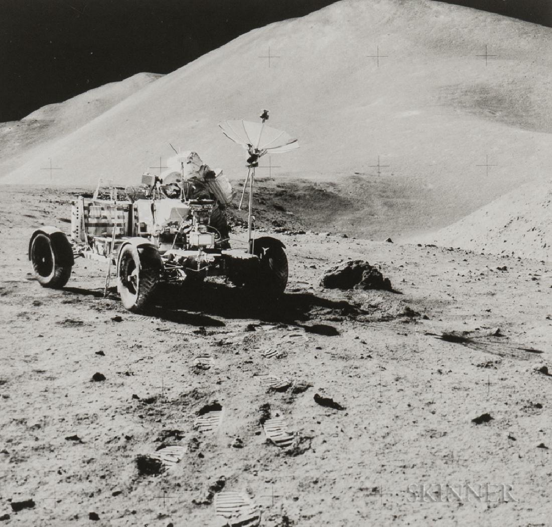 James Irwin (American, 1930-1991): James Irwin (American, 1930-1991) David Scott and the rover beside Hadley Rille, Station 9A, EVA 3, Apollo 15, August 1971. Numbered 'NASA G-72-930' in black on the recto l.l. margin, NASA Goddard c