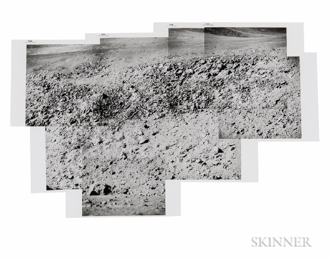 David Scott (American, b. 1932): David Scott (American, b. 1932) Telephoto panorama of a crater on the wall of Hadley Rille lunar canyon, Station 9A, EVA 3, Apollo 15, August 1971. Numbered 'NASA AS15-89-12068,' 'NASA AS15-89-12069