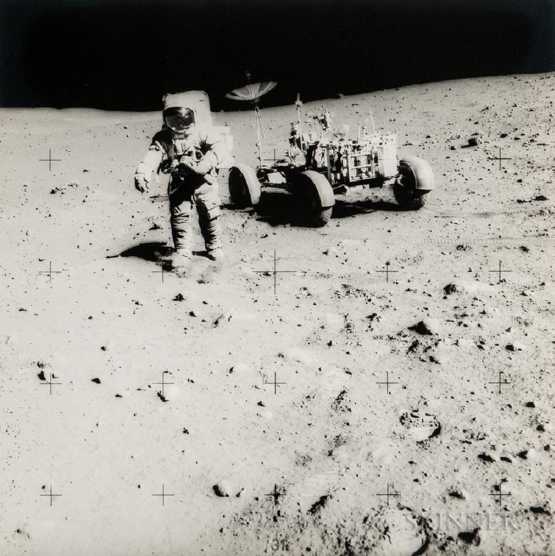 James Irwin (American, 1930-1991): James Irwin (American, 1930-1991) David Scott exploring the Moon with his 500mm Hasselblad camera in hand, Station 10, Apollo 15, August 1971. Large-format vintage gelatin silver print, image size 1