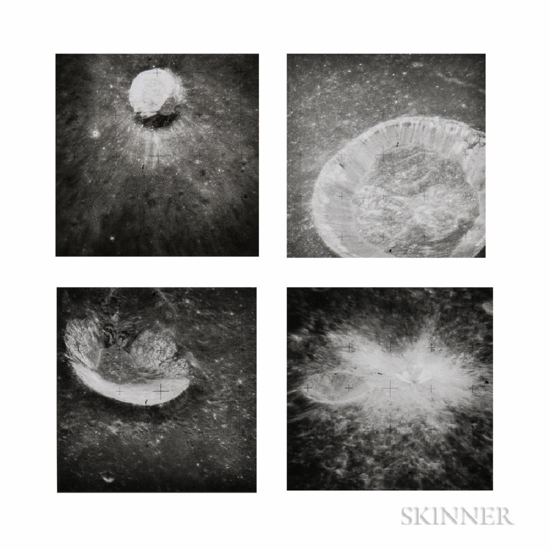 Alfred Worden (American, b. 1932), David Scott: Alfred Worden (American, b. 1932), David Scott (American, b. 1932), or James Irwin (American, 1930-1991) Four close-ups of brilliant craters on the Moon, Apollo 15, August 1971. Numbered 'NASA AS15-