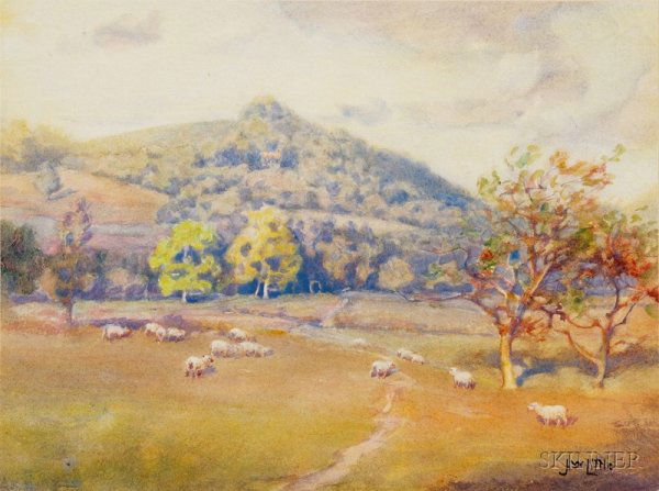 John Wesley Little (American, 1867-1923) Lot of Fo: John Wesley Little (American, 1867-1923) Lot of Four Landscape Views: In Holland, In the Leehigh Valley, Sheep Pasture - Devonshire, England, and Valley of