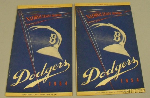 Two 1954 National League Brooklyn Dodgers vs. Pitts: Two 1954 National League Brooklyn Dodgers vs. Pittsburgh Pirates Baseball Programs, two games, (pencil notations, toning).
