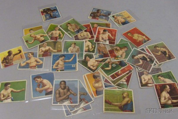 Forty-four Mecca Cigarettes Champion Athlete and Pr: Forty-four Mecca Cigarettes Champion Athlete and Prize Fighter Series Cards, three Jack Johnson, two Jack Johnson, Joe Jeannette, Charles Eyton, James J. Jefferies, Al Kaufman, Stanley Ketchell, Bert