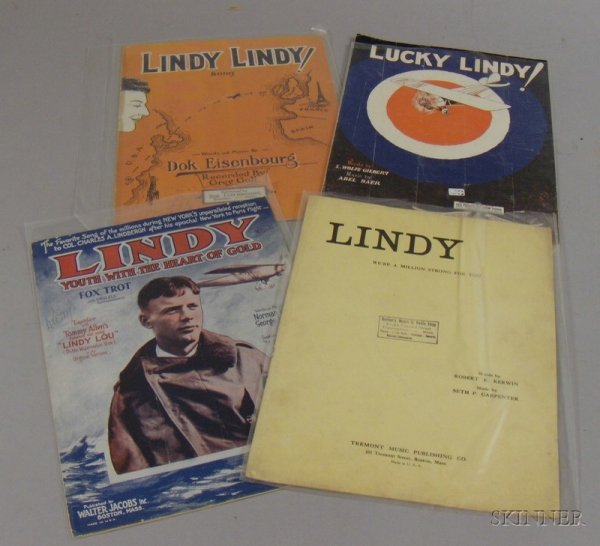 Four Pieces of Early 20th Century Charles A. Lindbe: Four Pieces of Early 20th Century Charles A. Lindbergh Illustrated and Themed Sheet Music.