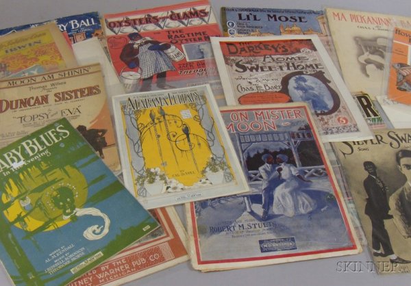 Twenty-two Pieces of Black Character Illustrated a: Twenty-two Pieces of Black Character Illustrated and Theme Sheet Music, early 20th century.
