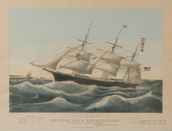 Framed Lithograph Clipper Ship "Dreadnaught." Off : Framed Lithograph Clipper Ship "Dreadnaught." Off Sandy Hook..., an early 20th century lithograph likely taken from the original stone, after the original published by Nathaniel Currier (American, 181